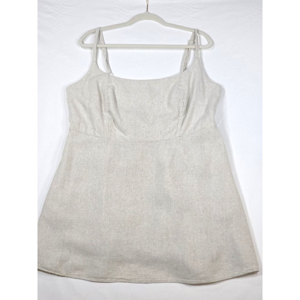 Old Navy Womens 2X Linen Blend Cami Dress Short Pockets Beige Natural Summer